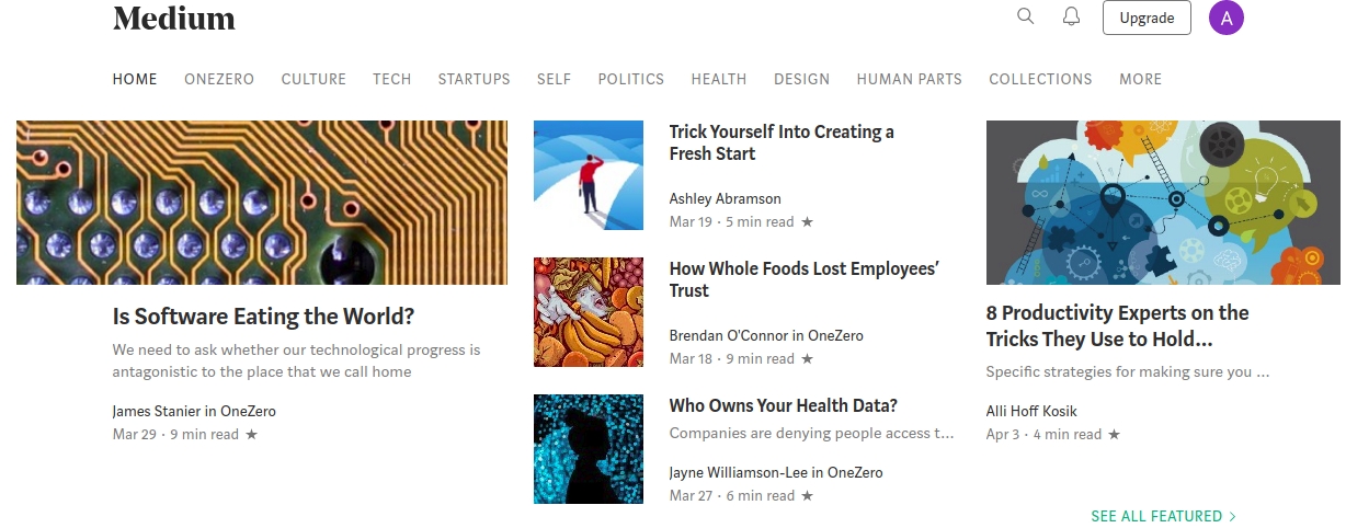 medium home page